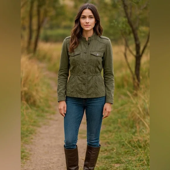 Sanctuary Army Style Utility Jacket Snap Front Pockets Olive Green Size S or M - Picture 1 of 14